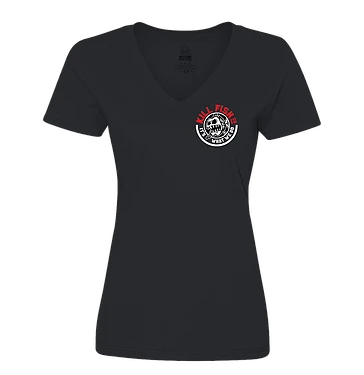 Kill Fish Co. FISHING AND OUTDOOR APPAREL KILLFISH CO. Women's "Round" Logo Black V-Neck T-Shirt 4 Kill Fish Co. FISHING AND OUTDOOR APPAREL KILLFISH CO. Women's "Round" Logo Black V-Neck T-Shirt